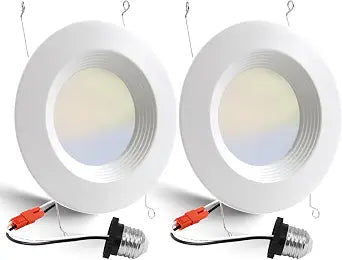 2 Pack 5/6 Inch 5CCT LED Recessed Lighting Retrofit, 2700K/3000K/4000K/5000K/6500K Selectable, Dimmable Can Lights with Baffle Trim, 12W=100W, High Brightness 1000LM, IC& Wet Rated, ETL&FCC Certified