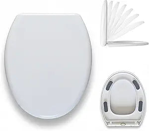 MinSha V/O-Shape Round Toilet Seat with Soft Close - Heavy Duty 17 Inch O-Shape PP Plastic Toilet Seat Replacement | Quiet Close & Easy to Install for Standard Toilets MinSOQ