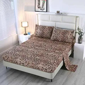 SDY 4 Pieces Leopard Bedding Sheets Queen Size Leopard Print Sheet Set Included 1 Fitted Sheet with 14'' Deep Pocket + 1 Top Flat Sheet + 2 Pillowcases for Adult
