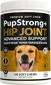 Pupstrong+ Hip & Joint Support Soft Chews for Dogs Powered by Polycan Postbiotic Supports Gut Health, Mobility, Joint Flexibility, Immune Health & Healthy Aging 120 Chews