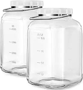 2 Pack 1.5 Gallon Glass Jar with Lid Wide Mouth, Large Mason Jar with Airtight Screw Lid and Handle, Clear Glass Storage Containers with 2 Scale Mark for Flour, Cookie, Candy, Kombucha and Fermention