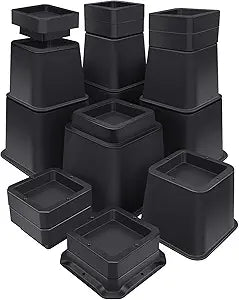 ANNKUT Bed Risers 10 inch Heavy Duty,Elevation in Heights 1,2,3,4,5,6,7,8,9,10 InchAdjustable Furniture Risers for Chair Table and Desk Legs Lifting (4 Pack,Black)