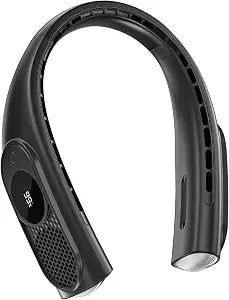 JIAGE Neck Fan, Bladeless Wearable Hands-Free Portable Fan, 5200mAh Rechargeable, 360 Cooling with 3 Speeds, Ultra-Quiet Personal Fan LED Display, Idea for Home, Office, Travel, Sports- Black