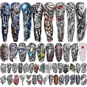 Yazhiji 48 Waterproof Temporary Tattoos For Adult, Mechanical Temporary Tattoos for Men Women, Half Arm Robot Fake Tattoos Sleeve, Realistic Mechanical Half Arm Tiny Tattoo Sticker