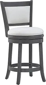 Ball & Cast Upholstered Swivel Counter Stools Kitchen Bar Stools 24" Seat Height Wooden Stool Chair, Cream White Set of 1