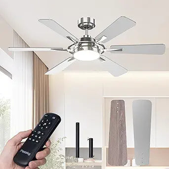 Passky Ceiling Fans with Lights, 52 inch Nickel Ceiling Fan with Light and Remote Control, Reversible, Dimmable, 3CCT, Quiet, Ceiling Fan for Bedroom, Living Room, Indoor/Outdoor Use
