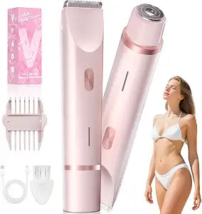 Bikini Trimmer for Women, 2 in1 Electric Razor for Pubic Hair, Bikini Line and Body, Dual-Ended Shaver, USB-C Rechargeable, IP67, Designed for Sensitive Areas (Petal Pink)