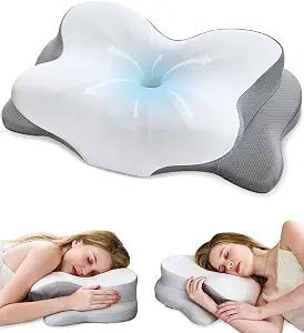 Cervical Neck Pillow, Ergonomic Neck Support Pillow for Neck Pain Relief with Dual-Height Design, Breathable Covers, Memory Foam Pillow for Side Back & Stomach Sleepers, Odorless White 1 pcs