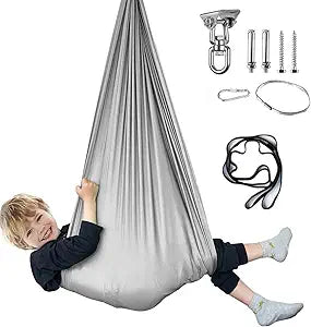 Sensory Swing for Kids with Special Needs (Hardware Included) Therapy Swing Cuddle Swing Indoor Outdoor Kids Swing Hammock for Child & Adult with Autism, Aspergers, Sensory Integration (Light Grey)