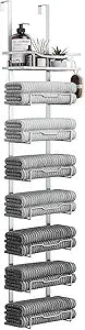 Hanging Towel Racks for Bathroom No Drill - Over The Door 8-Tier Bath Towel Storage Organizer for Small Bathrooms - Back Door Large Tiered Towel Holder Hanger for Rolled Towels RV Camper Silver