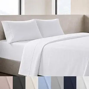 100% Cotton Twin Sheets Set, Percale Cooling Sheets, White