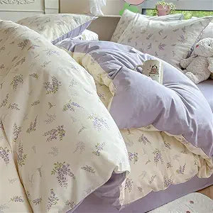 Sedefen Floral Duvet Cover Queen Size Lavender Purple Romantic Flower Bedding Set 3 Pcs Kids Boys Girls Women Spring Aesthetic Green Botanical Soft Breathable Comforter Cover with Zipper Closure