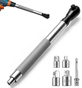 1/2" Offset Extension Wrench,Impact Ratchet Wrench with Versatile 3/8",1/4" Square Drive Adapters,Right Angle Impact Wrench Extender for Tight Spaces,Compatible with Electric Ratchet,Drill,Manual