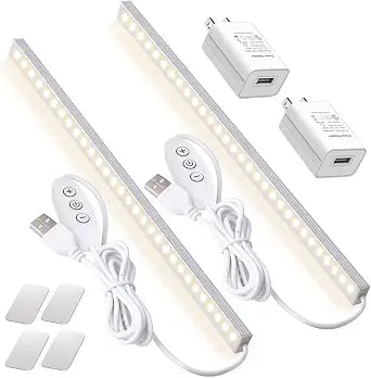 DWEPTU 2Pack LED Under Cabinet Lighting Dimmable Under Cabinet Lights with USB Powered for Closet Light Bar Under Counter Lighting Work Tables Student Dormitory (Include AC Plug)