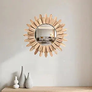 Sunflower Bohemian Wall Mirror, Wooden Decorative Mirror, Bohemian Style, Perfect for entryways, bedrooms, and Living Rooms