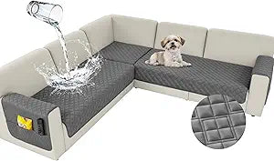 Arfntevss Waterproof Corner Sectional Couch Covers for Dogs Pet L Shape Sofa Cover Washable Velvet Large Couch Cushion Protector for Sectional Sofa Non Slip U Shaped Slipcovers (Dark Grey, XX-Large)