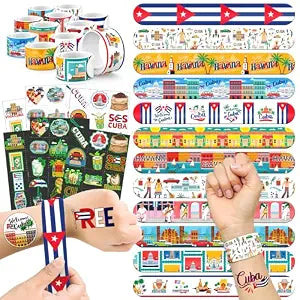 96 PCS Cuba Party Favors Set ��� 72 Pre-Cut Temporary Tattoos & 24 Slap Bracelets, Perfect for Havana Nights, Cultural Festivals & Travel-Themed Celebr