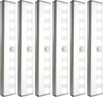 6 Pack LED Motion Sensor Lights, 10 LED Closet Battery Operated Lights, Stick-On Anywhere Magnetic Night Light Bar, Led Safe Light Indoor for Closet Stairs Wardrobe