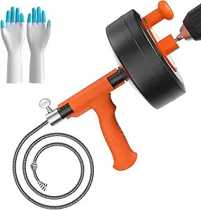 35ft Drain Snake Auger, Plumbing Snake With Drill Adapter, Heavy Duty Flexible Sink Steel Plumbing Auger Bathroom Hair Clog Removal Tool, Manual Or Powered - No auto retract or feed