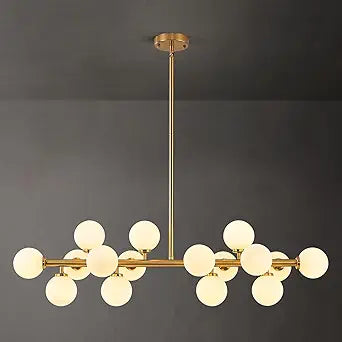 16-Light Globe Sputnik Chandelier, Mid Century Modern Dining Light Fixture Over Table, Brass Gold Linear Chandeliers for Dining Room, Kitchen Island, Living (Milk White Glass Bubble, 40 Inch)
