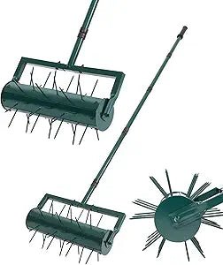 Rolling Lawn Aerator Tool, 16 Inch Heavy Duty Lawn Aerator Roller with 39 Spikes, Manual Lawn Spike Aerators with 74'' Adjustable Handle, Soil Penetrator Push Aerator for Lawn Garden Yard Patio