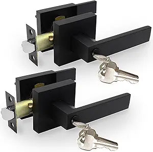 Privacy Door Levers, 2 Pack Matte Black Door Handles Heavy Duty with Lock and Key,for Bedroom, Bathroom and Rooms,Reversible for Left and Right