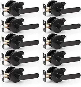 KNOBWELL 10 Pack Matte Black Door Handle Closet Lever Heavy Duty Passage Door Handle, Black Interior Knob for Left/Right Handing 1.94 lb One Lever