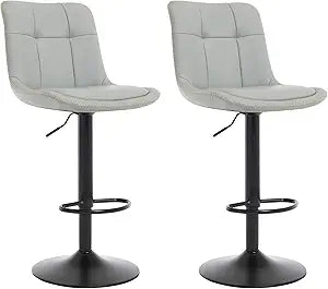 KCC Bar Stools Set of 2, Adjustable PU Leather Swivel Barstools, Modern Upholstered Counter Stools with Back and Footrest, Counter Height Barstools for Kitchen,Bar,Dining Room Gray
