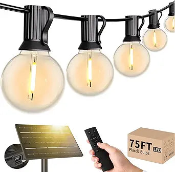 Svater Solar Outdoor String Lights 75 FT, G40 Patio Lights Shatterproof Dimmable Vintage Edison Bulbs, Solar Powered Weatherproof Light for Patio, Backyard, Garden, Bistro, Warm White