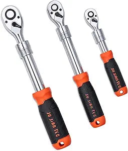 3-Piece 72 Tooth Ratchet Wrench Set, 1/4, 3/8, 1/2 Drive Reversible Ratchets, Quick-Release Design, Soft Grip Handle for Auto Repair & DIY