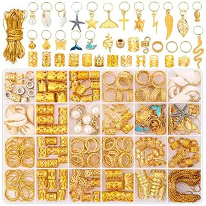 255 PCS Gold Hair Jewelry for Braids, 38 Styles Loc Hair Charms for Women Men, Metal Hair Cuffs Rings Clips for Dreadlock Accessories Hair Braids Jewelry Decorations(Gold)
