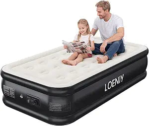 Twin Air Mattress with Built-in Pump, 18 High Inflatable Mattress with Storage Bag, 2 Mins Easy Inflation/Deflation Blow up Mattress, Flocked Top Inflatable Bed for Camping, Adults & Guests