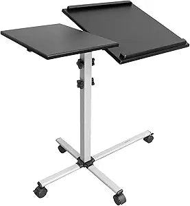 Mount-It! Projector Stand Mobile Projector Cart with Laptop Shelf on Wheels, Heavy Duty Two Shelves Height Adjustable Laptop and Projector Presentation Trolley in Black
