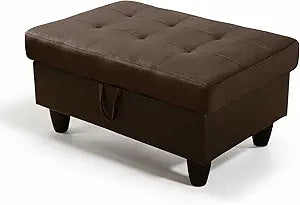 GRETERST Ottoman Rectangular Storage Ottoman Bench Flannel Footrest Stool Footstool with Hinged Lid for Living Room, Bedroom, Entryway, Dark Brown&Black, 35"x23.5"x17.5"