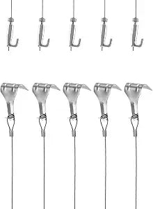 QWORK Picture Rail Hooks and Wire, 5 Set Molding Hooks Picture, Heavy Duty Stainless Steel S-Hook