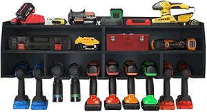 Pro Lift Cordless Drill Organizer wall mount power tool storage rack, 10 hanging slots, wooden M-005W1