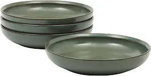 Gibson Elite Beckett 4-Piece 9 Inch Dinner Plate Bowl Set Reactive Glaze Stoneware Shallow Serving Pasta Bowls (Blate) Wide-Rim Round Shape Microwave & Dishwasher Safe - Green