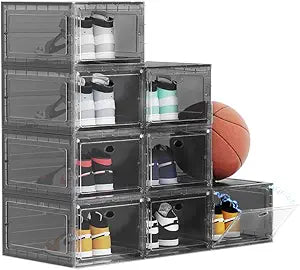 US 15 XXL 8 Pack Shoe Storage Box, Shoe Boxes Clear Plastic Stackable, Shoe Container for Organizing Sneaker and Basketball Shoes (XL BLACK 8 PACK)