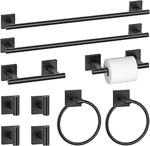10 Pieces Matte Black Towel Bar Set, Double Dase Toilet Paper Holder Bathroom Hardware Set, 23.6 Inch Stainless Steel Towel Rack for Bathroom Wall Mounted