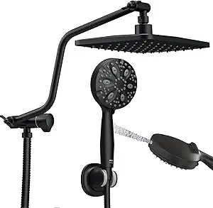 10 Inch Rain Shower Head with Handheld Spray, 7-Function Handheld Showerhead, Adjustable Metal Shower Extension Arm, Stainless Steel Hose, Matte Black