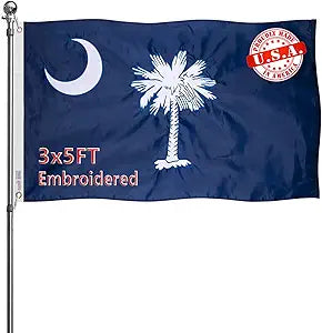 Double Sided Embroidered South Canrolina Flag 3x5ft Outdoor Made In USA- Heavy Duty Great Nylon SC State Flags Banners with 2 Brass Grommets