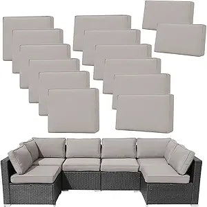 14Pieces Patio Cushion Covers Replacement Outdoor Couch Cushions Covers Splashproof Sofa Slipcovers Set with Zippers,Patio Furniture Protector-Cover Only(Light Gray,25.625.63.94inches)
