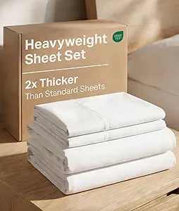 Extra Thick Heavyweight Queen Size 4 Piece Sheet Set High End Super Luxury Bed Set Premium Heavyweight Hotel Quality Sheets with Deep Pockets - Easy-Fit - Ultra-Soft, Warm & Wrinkle Free - White