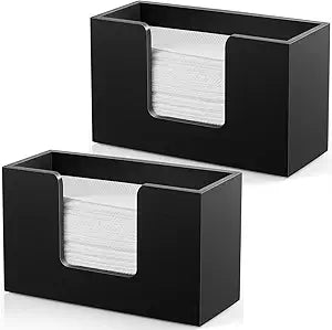 2-Pack Paper Towel Dispenser Countertop, Wooden Bathroom Paper Towel Holder, Black Napkin Holder for Kitchen, Countertop Multifold C-Fold, Z-Fold, Trifold Paper Hand Towel Dispenser for Toilet