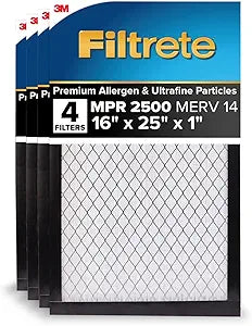 Filtrete 16x25x1 AC Furnace Air Filter, MERV 14, MPR 2500, High Performance Premium Allergen, Ultrafine Particles, Bacteria & Virus Filter, CERTIFIED Asthma & Allergy Friendly, 4-Pack