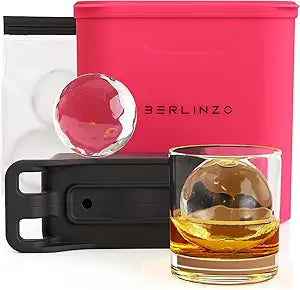 Berlinzo Premium Clear Ice Ball Maker Mold - Best Gift for Dad & Whiskey Lover - 2 Large 2.4-inch Crystal Clear Round Balls - Easy-to-Remove Sphere Mold - Storage Bag Included - Hibiscus(Non-Electric)