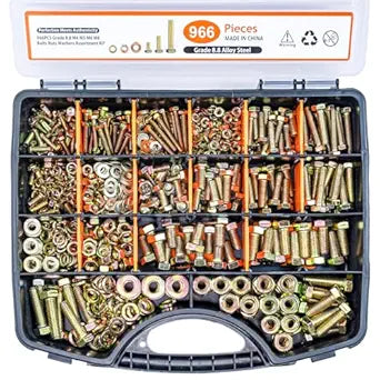 966PCS Nuts and Bolts kit High-Strength M4 M5 M6 M8 Grade 8.8 Metric Bolts & Nuts Set with Organized Storage Case, 12-30mm