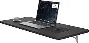 Neoaider Wall Mounted Folding Desk 35.4 x 15.7, Drop Down Table with Metal Collapsible Brackets, Folding Wall Table for Small Spaces, Home, Office, Kitchen, Laundry Room-Black