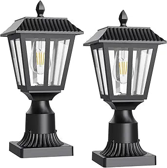 Greluna Solar Post Lamp Lights, 2 Pack 6000K Dusk to Dawn Solar Light with Pier Mount Base, Post Lights Outdoor Waterproof for Garden Yard Landscape Pole Pillar, Outside Decorative Lamp