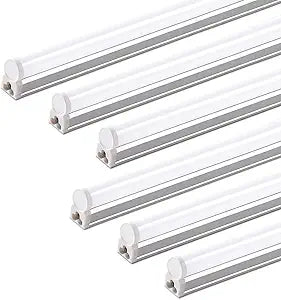 Barrina 6 Pack LED T5 Integrated Single Fixture 1FT, 600lm, 5W, 6500K, Linkable Under Cabinet Lighting, Shop Light for Workbench, Room, Kitchen Tube Light, Garage, Corded Electric with ON/Off Switch